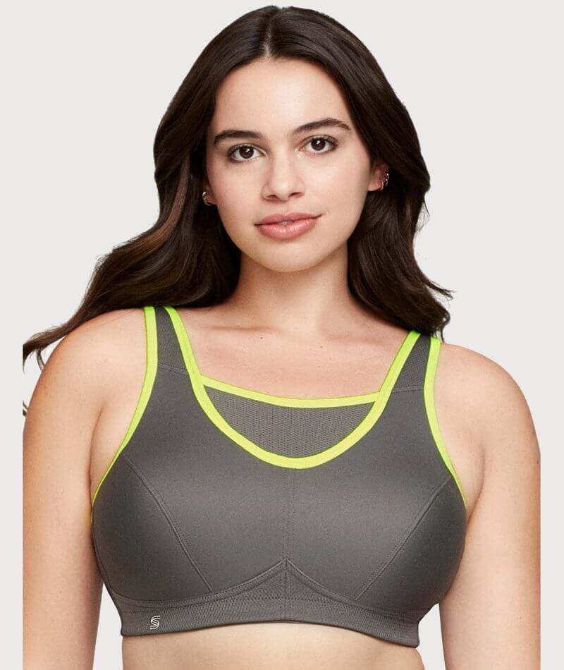 Glamorise No-Bounce Camisole Wire-Free Sports Bra - Gray/Yellow - Image 4