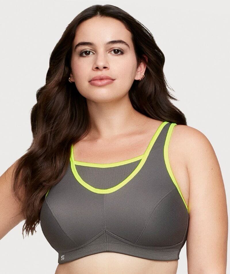 Glamorise No-Bounce Camisole Wire-Free Sports Bra - Gray/Yellow - Image 6