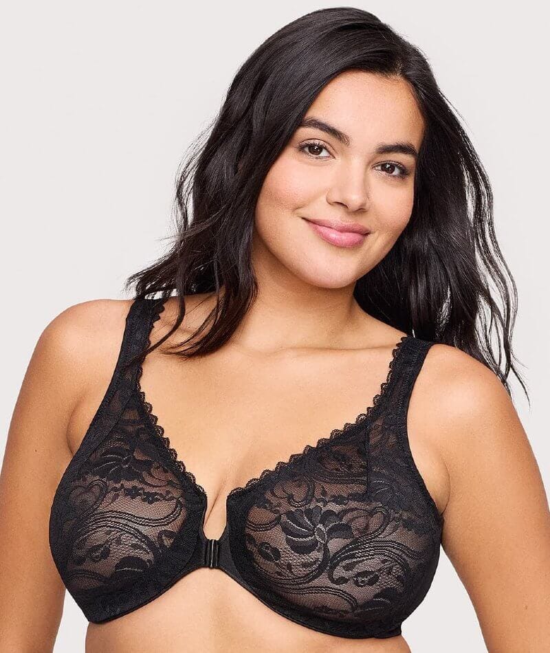 Glamorise WonderWire Front-Closure Stretch Lace Bra - Black - Image 3