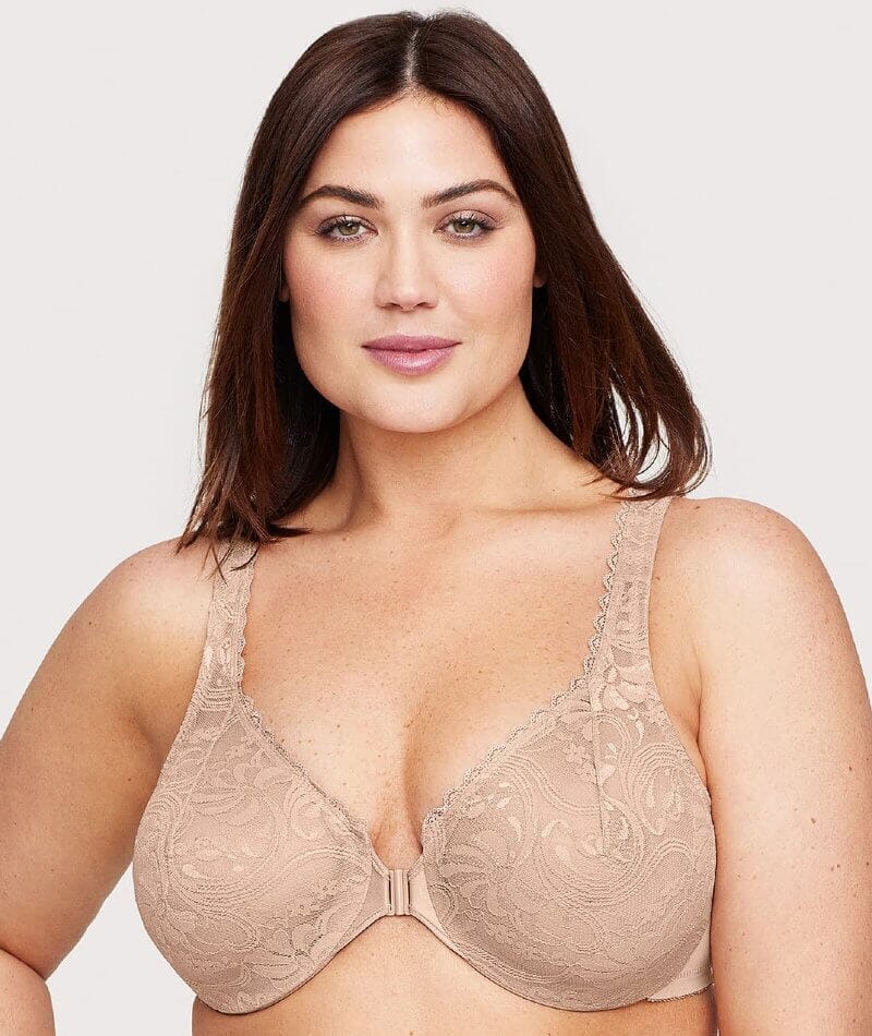 Glamorise WonderWire Front-Closure Stretch Lace Bra - Cafe - Image 4