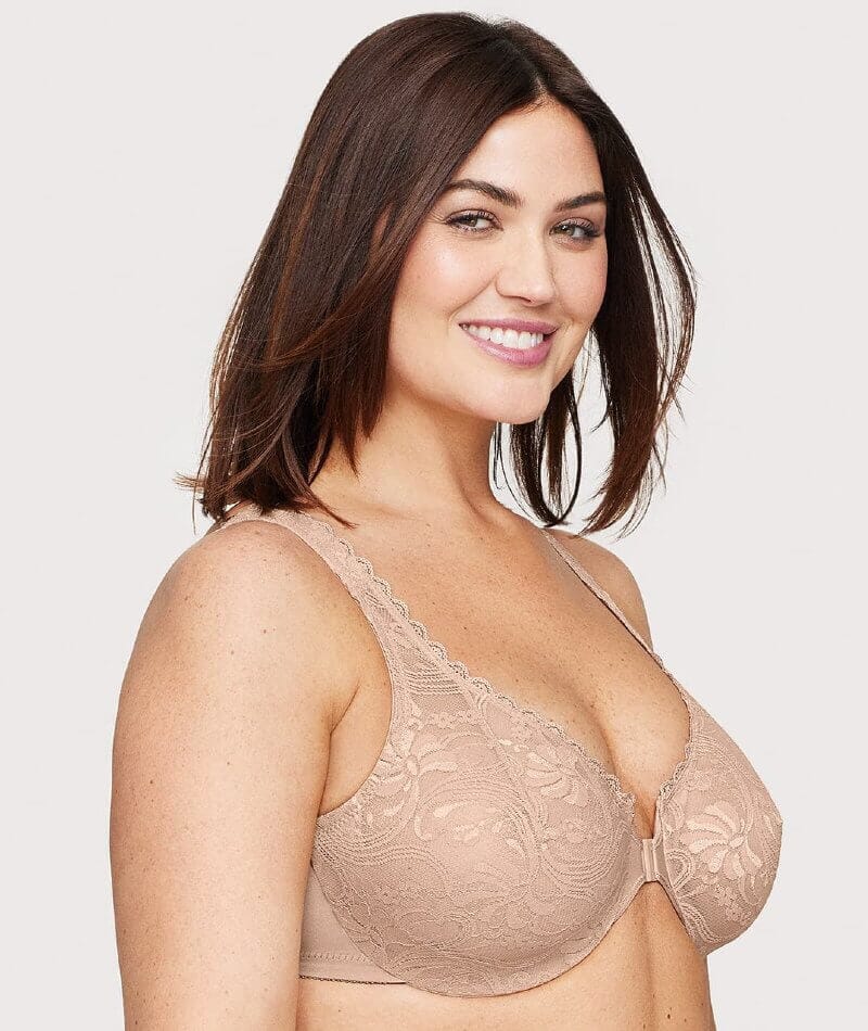 Glamorise WonderWire Front-Closure Stretch Lace Bra - Cafe - Image 5