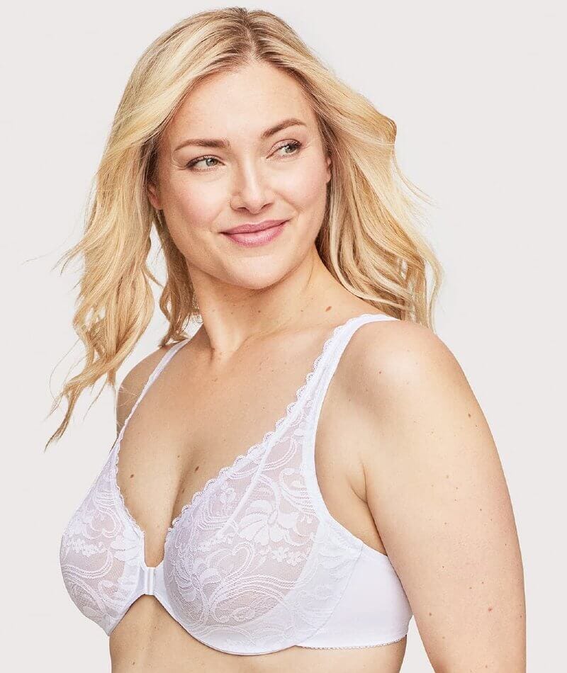 Glamorise WonderWire Front-Closure Stretch Lace Bra - White - Image 5