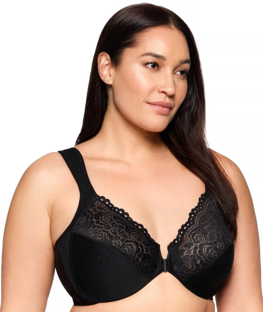Glamorise WonderWire Front-Closure Posture Back Lace Bra - Black - Image 3