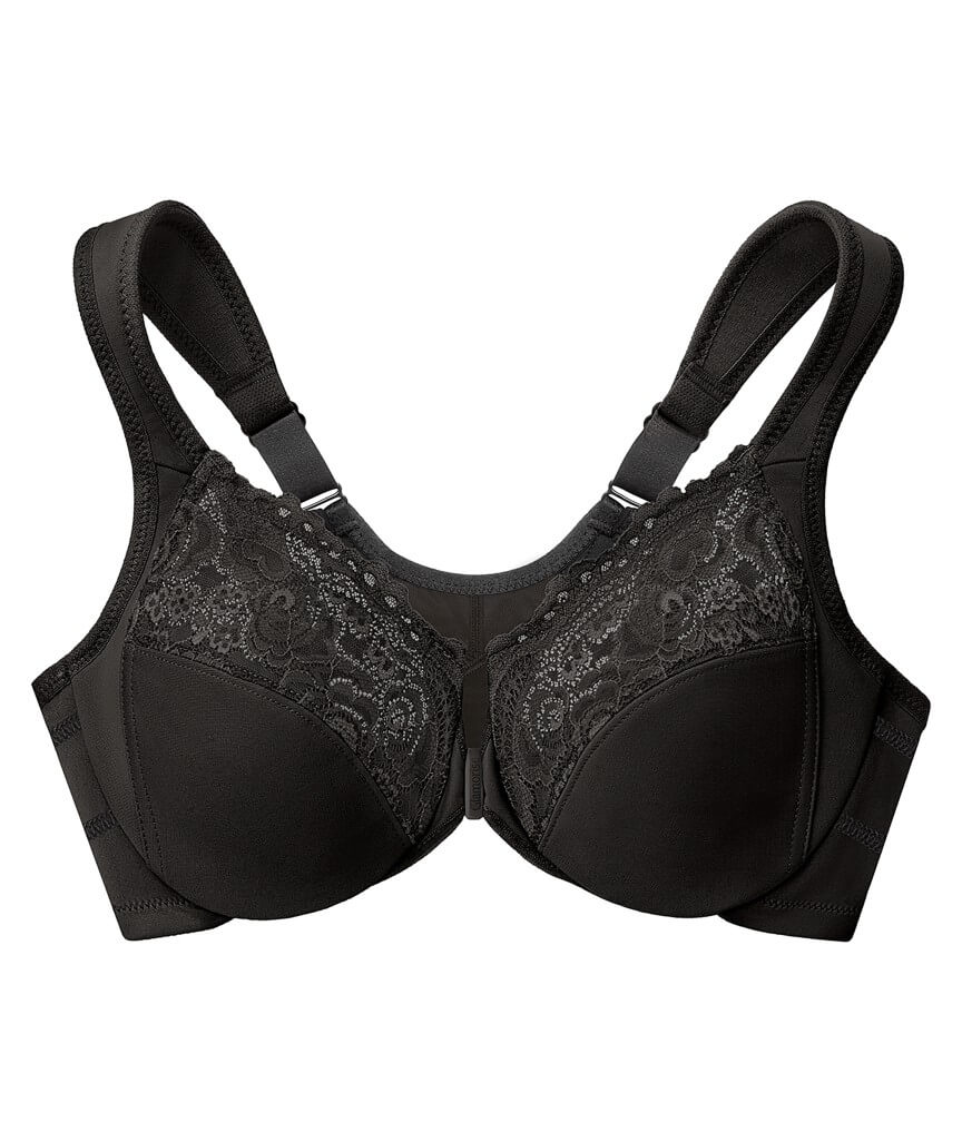 Glamorise WonderWire Front-Closure Posture Back Lace Bra - Black - Image 4