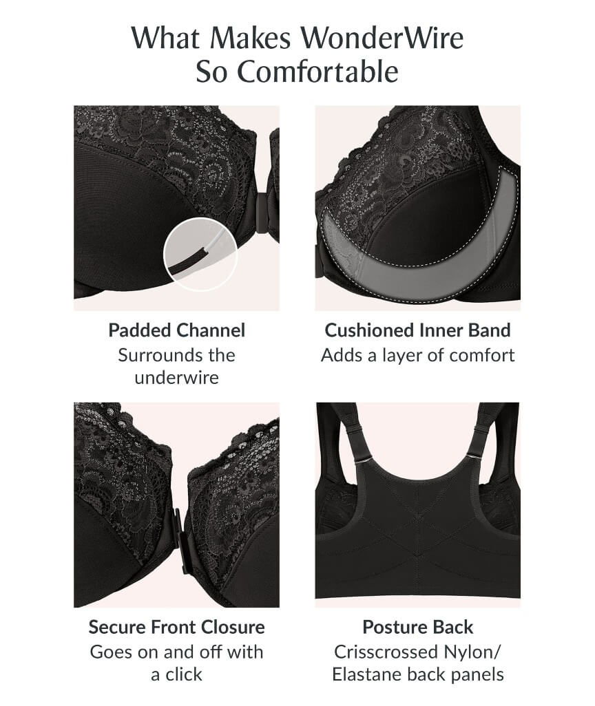 Glamorise WonderWire Front-Closure Posture Back Lace Bra - Black - Image 6