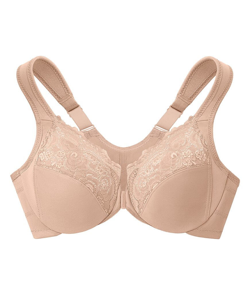 Glamorise WonderWire Front-Closure Posture Back Lace Bra - Cafe - Image 4