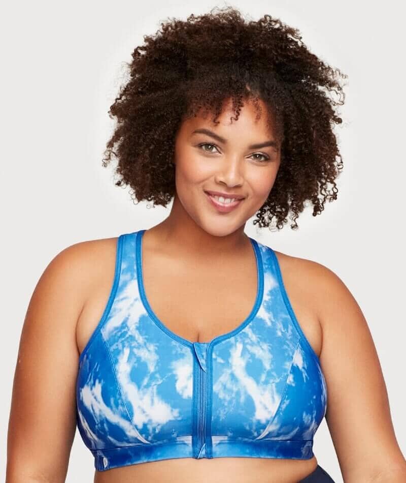 Glamorise Zip Up Front-Closure Wire-Free Sports Bra - Blue Tie-Dye - Image 3