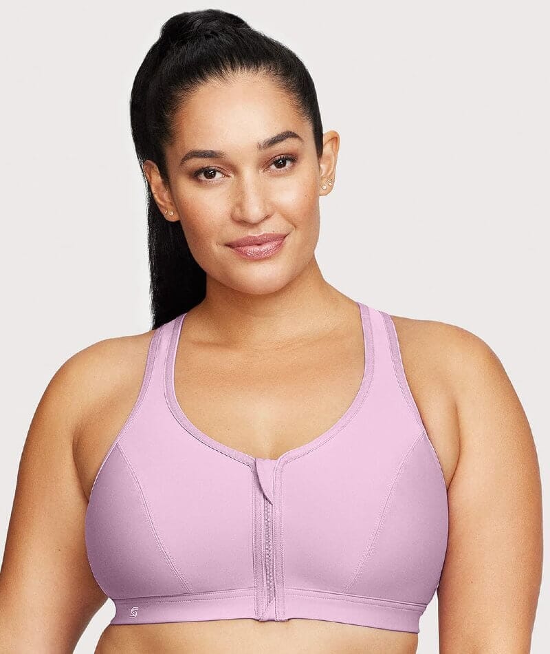Glamorise Zip Up Front-Closure Wire-Free Sports Bra - Lavender - Image 3
