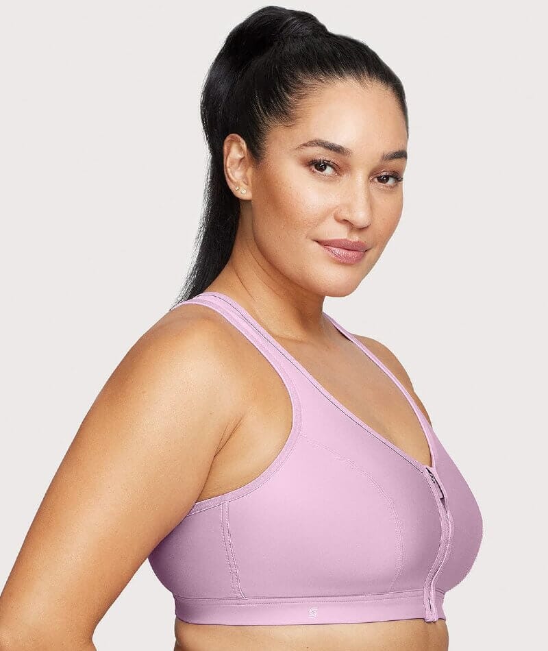 Glamorise Zip Up Front-Closure Wire-Free Sports Bra - Lavender - Image 4