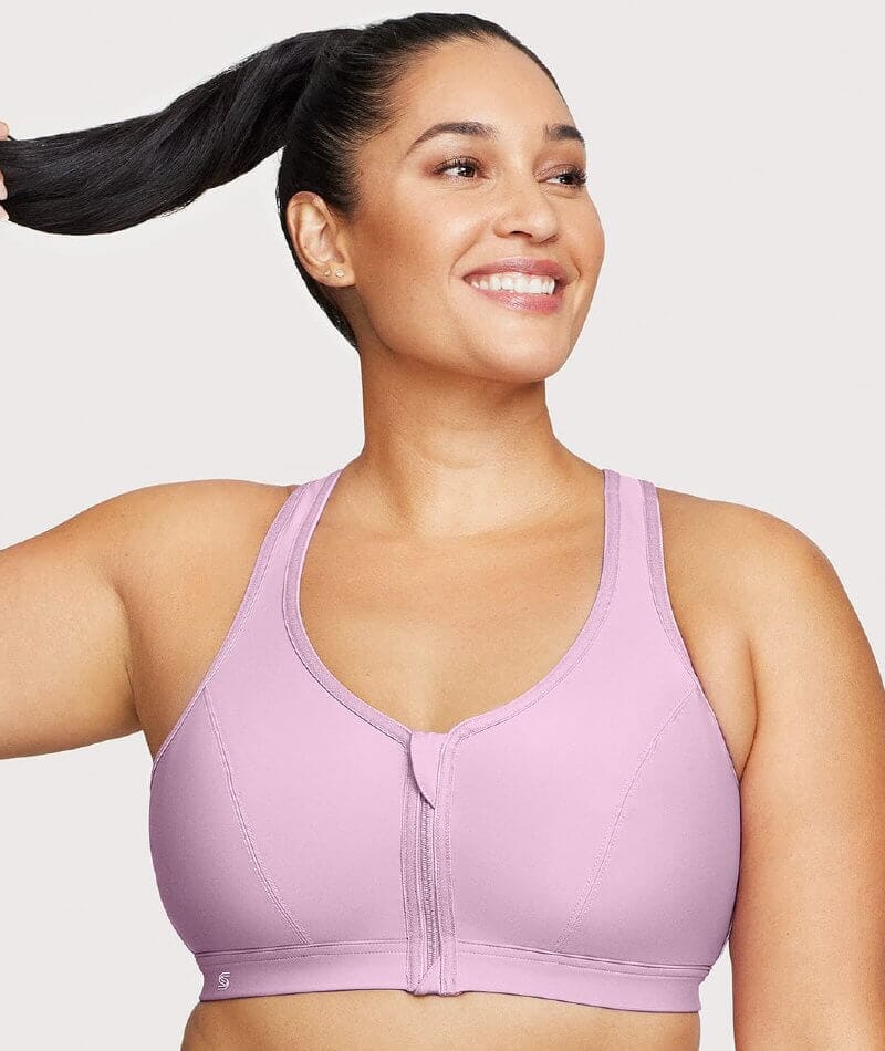 Glamorise Zip Up Front-Closure Wire-Free Sports Bra - Lavender - Image 5