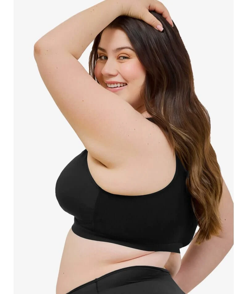 Leading Lady Harper Plus Size Back Smoothing Wire-free Front Close Bra - Black - Image 3