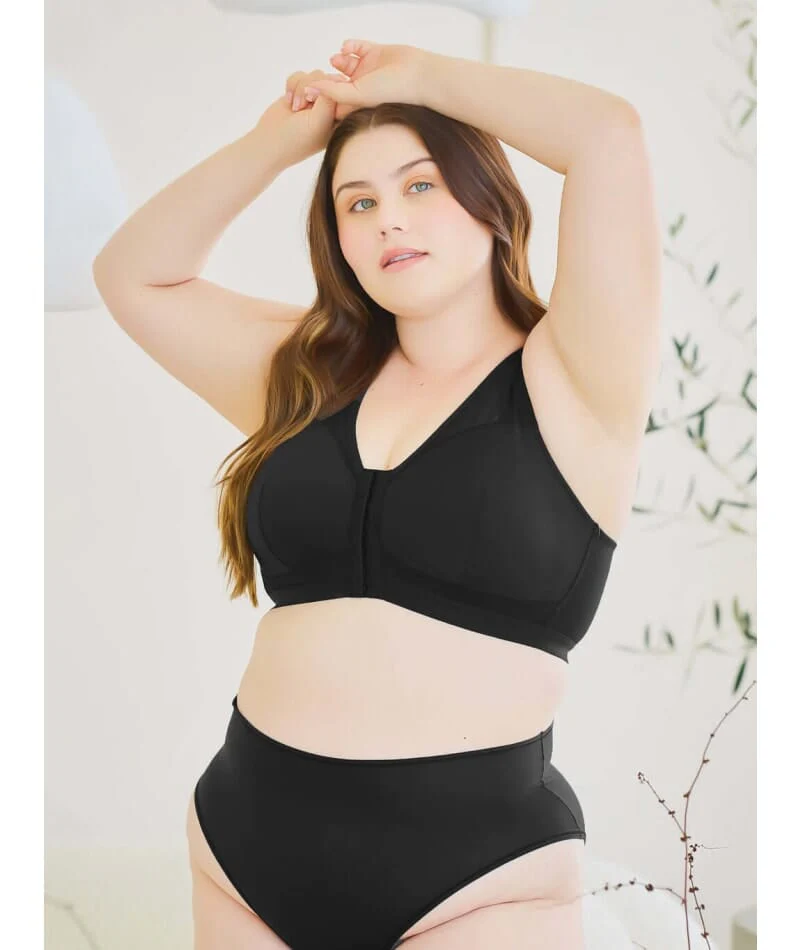 Leading Lady Harper Plus Size Back Smoothing Wire-free Front Close Bra - Black - Image 4
