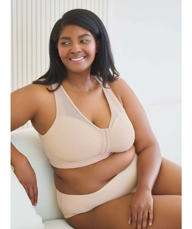 Leading Lady Harper Plus Size Back Smoothing Wire-free Front Close Bra - Sand - Image 5