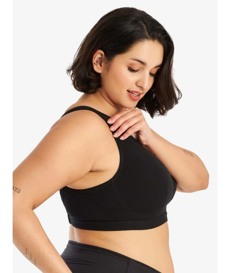 Leading Lady The Evie Plus Size Wire-free Cotton Comfort Bra - Black - Image 3