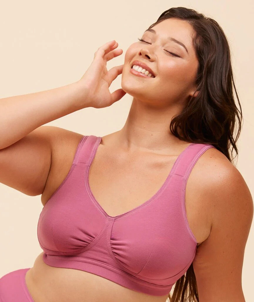 Leading Lady The Evie Plus Size Wire-free Cotton Comfort Bra - Raspberry Rose - Image 4