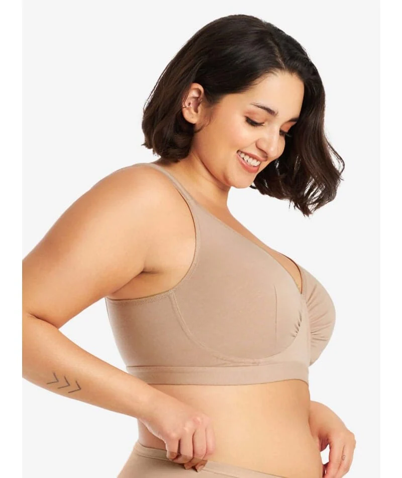 Leading Lady The Evie Plus Size Wire-free Cotton Comfort Bra - Sand - Image 3