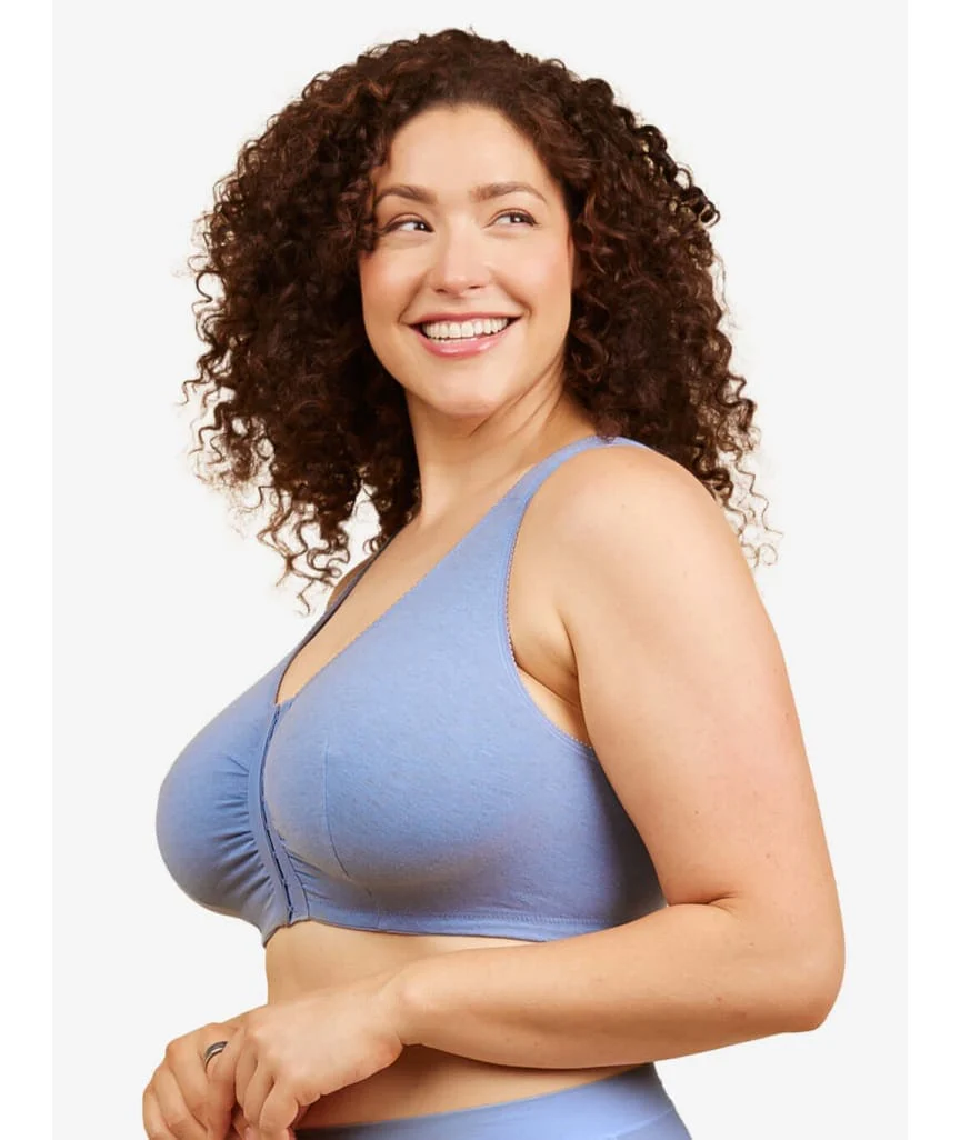 Leading Lady The Meryl Cotton Front Opening Wire-free Leisure Bra - Heather Denim Blue - Image 3