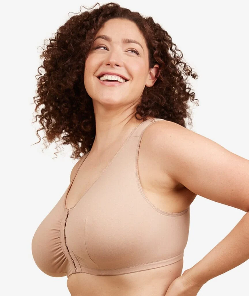 Leading Lady The Meryl Cotton Front Opening Wire-free Leisure Bra - Warm Taupe - Image 6