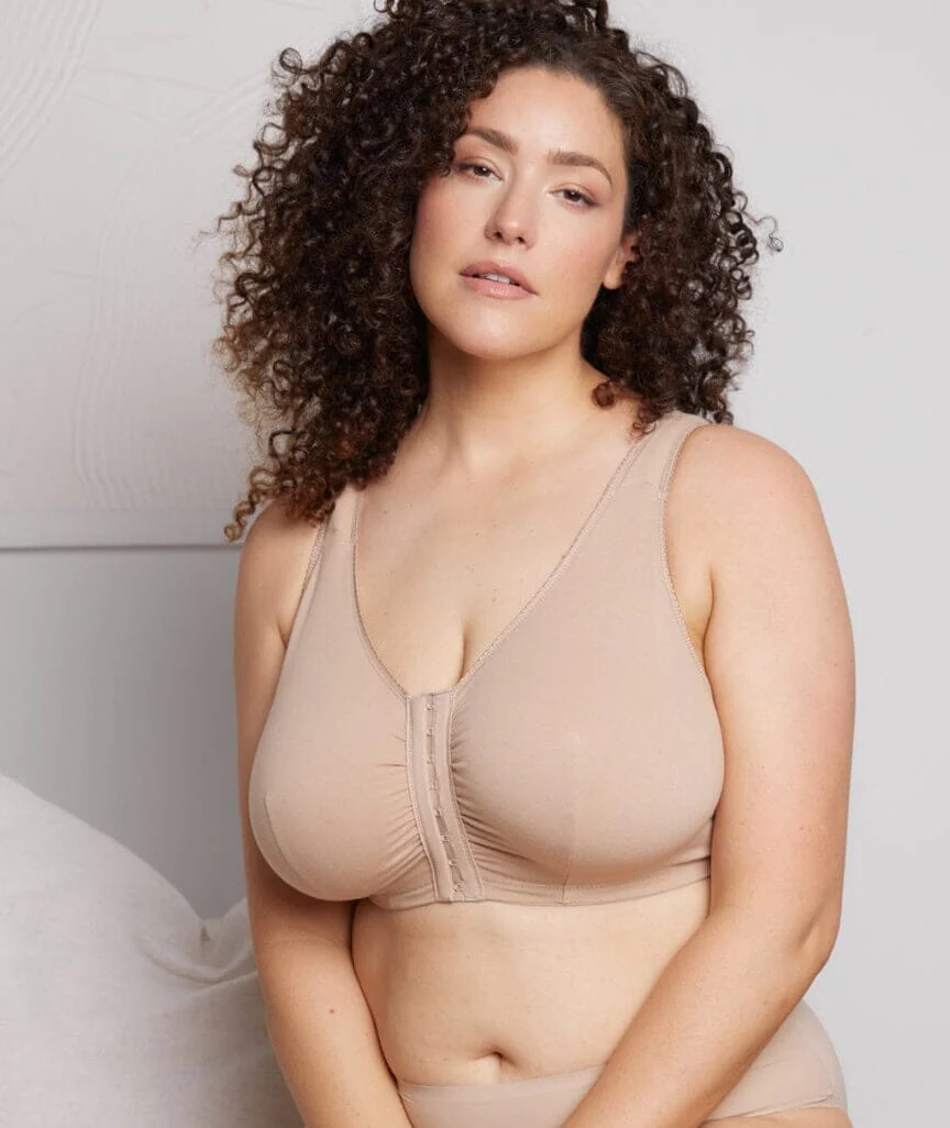 Leading Lady The Meryl Cotton Front Opening Wire-free Leisure Bra - Warm Taupe - Image 7