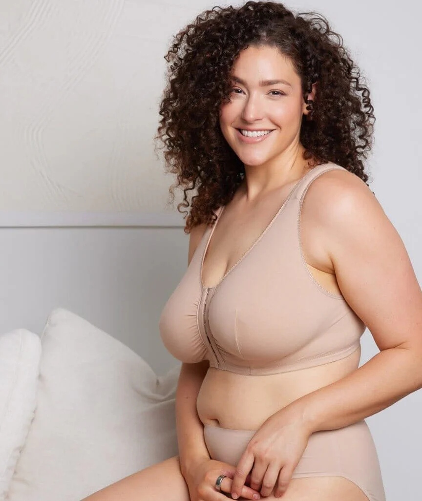 Leading Lady The Meryl Cotton Front Opening Wire-free Leisure Bra - Warm Taupe - Image 8