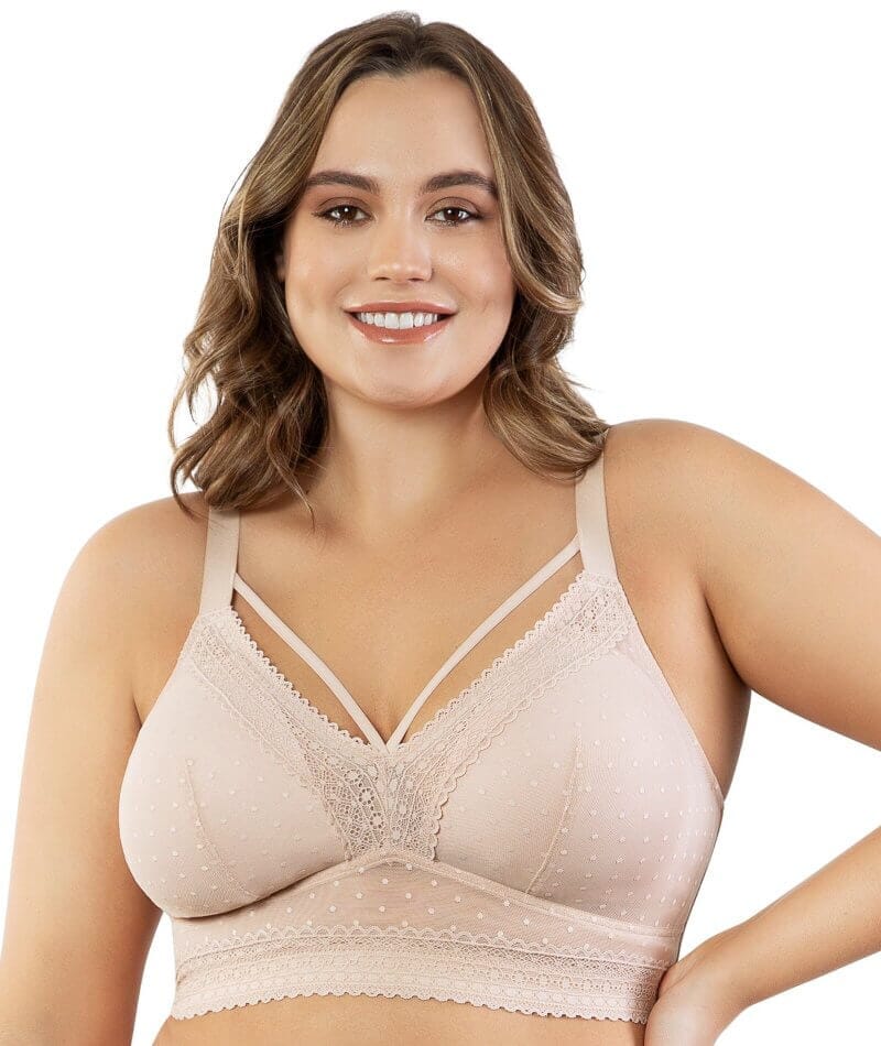 Parfait Mia Dot Wire-Free Longline Padded Lace Bralette - Cameo Rose - Image 2