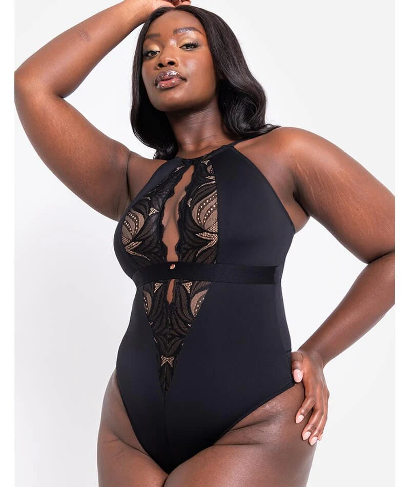 Scantilly Indulgence Stretch Lace Bodysuit - Black/Latte - Image 3